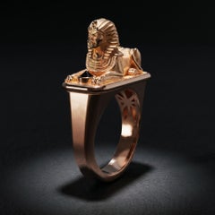 14k Gold Sphinx Black Diamond Ring by Oltremare Gioielli, Made in Italy