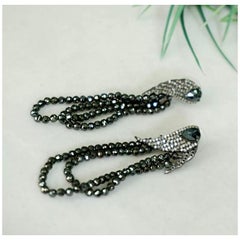 14k Gold Spinel Beads Dangle Pave Diamond 925 Silver Tassel Earrings