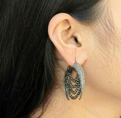 14k Gold Spinel Beads Pave Diamond Hoop 925 Silver Earring