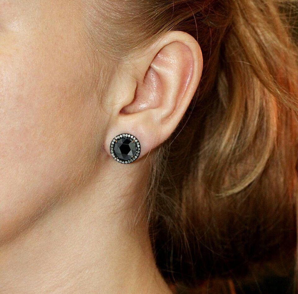 Round Cut 14k Gold Spinel Stud Earring 925 Silver Pave Diamond Stud Earring Gift. For Sale