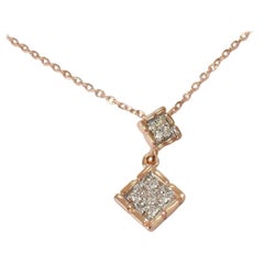 14k Gold Square Charm Diamond Necklace Dainty Charm Necklace
