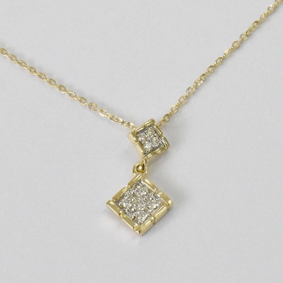 Modern 14k Gold Square Charm Diamond Necklace Dainty Charm Necklace For Sale