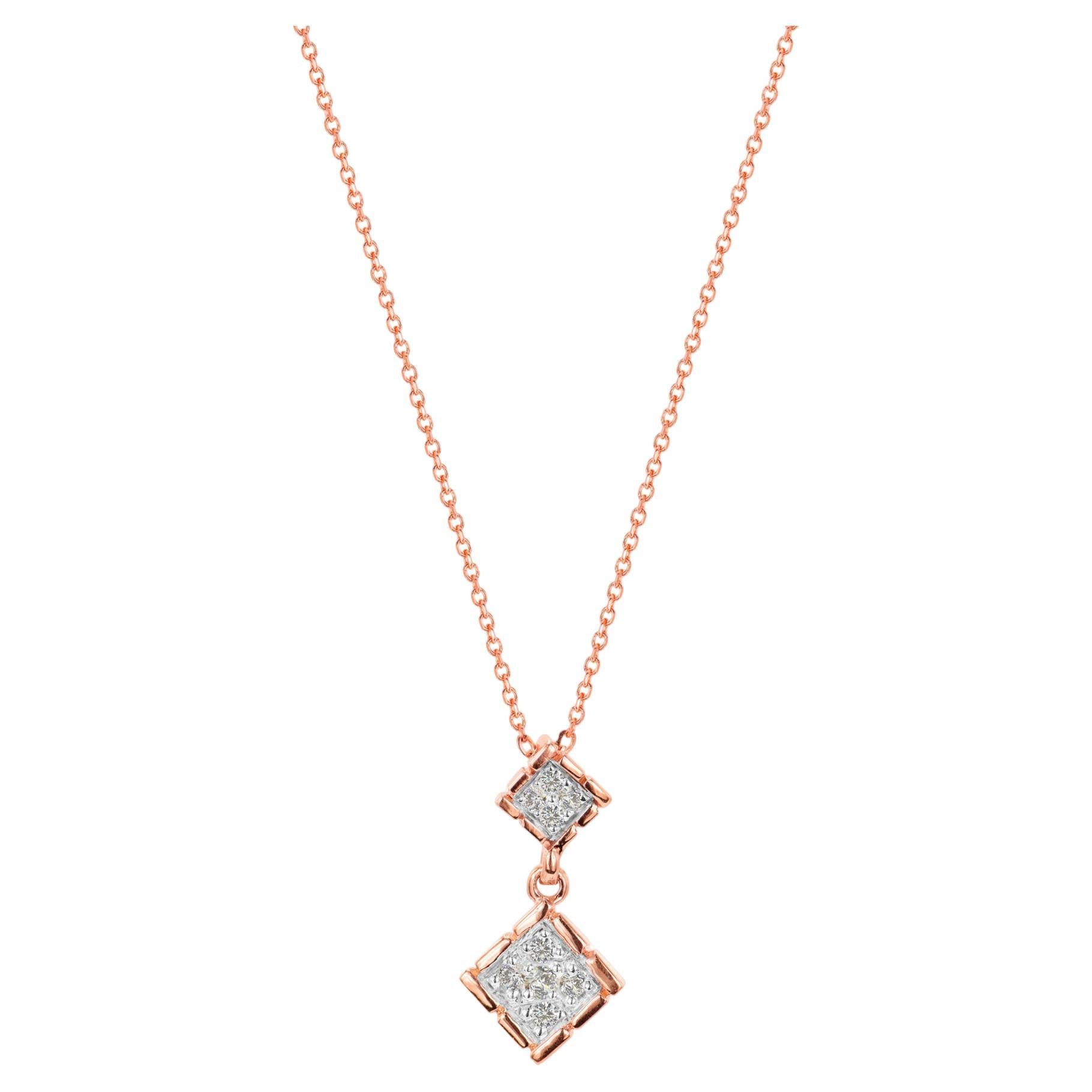 14k Gold Square Charm Diamond Necklace Dainty Charm Necklace For Sale