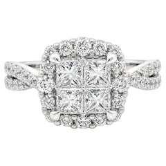 14k Gold Square Invisible Set Diamond w/ Cushion Halo Cluster Engagement Ring