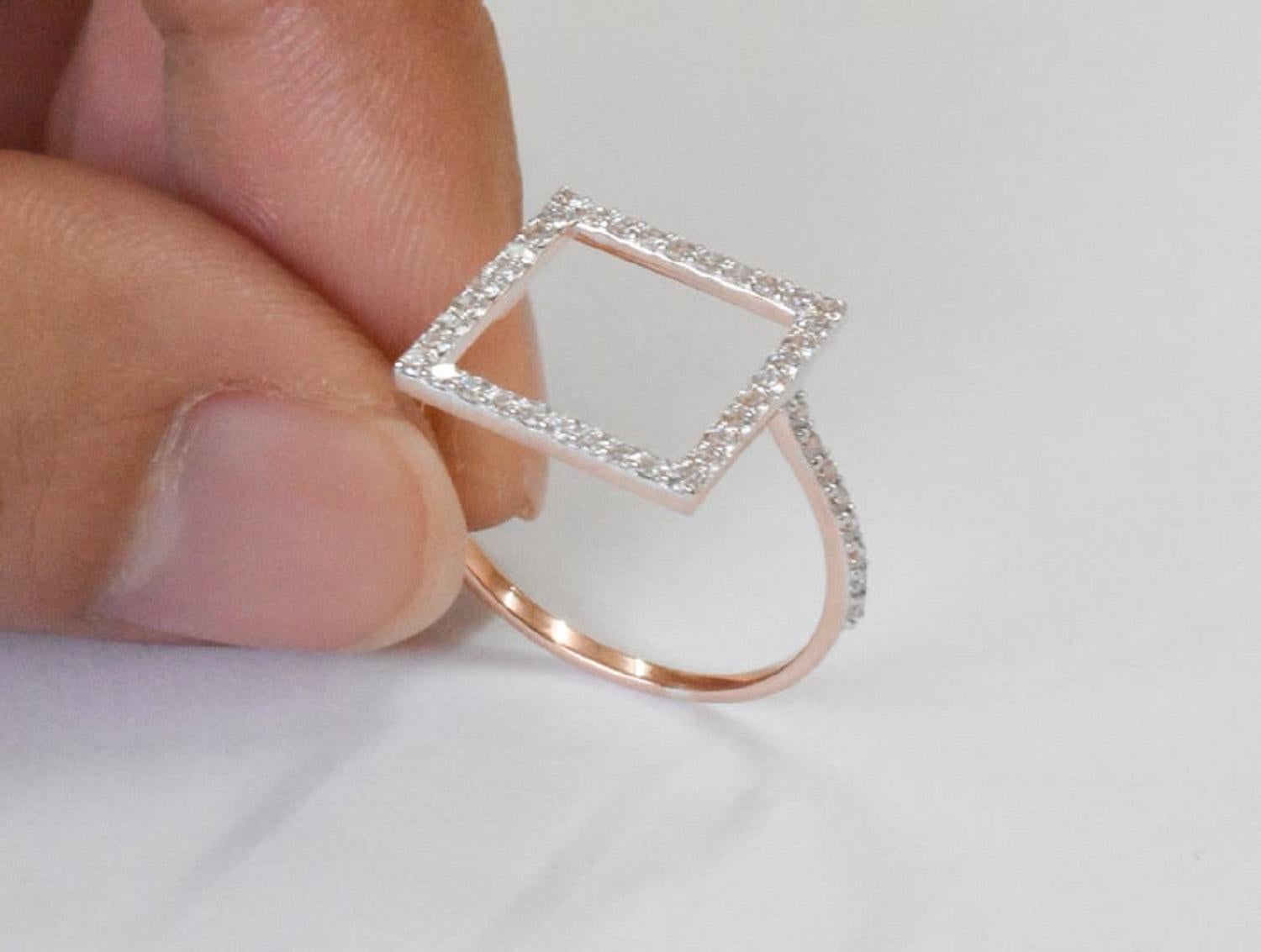 For Sale:  14K Gold Square Shape Gold Diamond Ring Geometric Shape Diamond 11