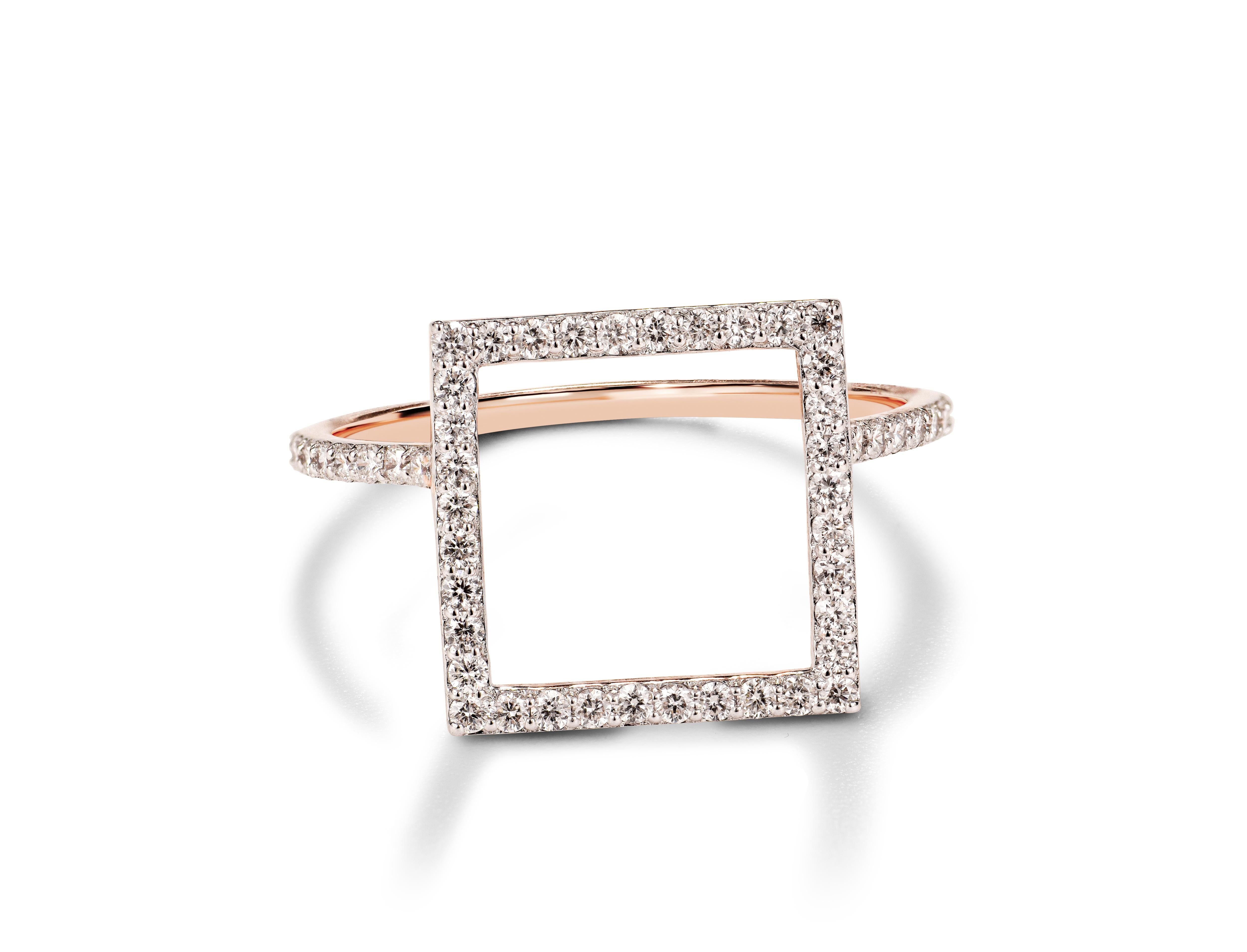 For Sale:  14K Gold Square Shape Gold Diamond Ring Geometric Shape Diamond 14