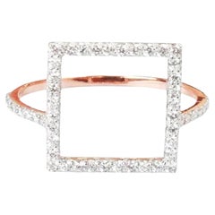 14K Gold Square Shape Gold Diamond Ring Geometric Shape Diamond