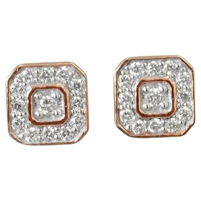 14k Gold Quadratische Diamant-Cluster-Ohrstecker mit Smaragdschliff und Diamant-Cluster