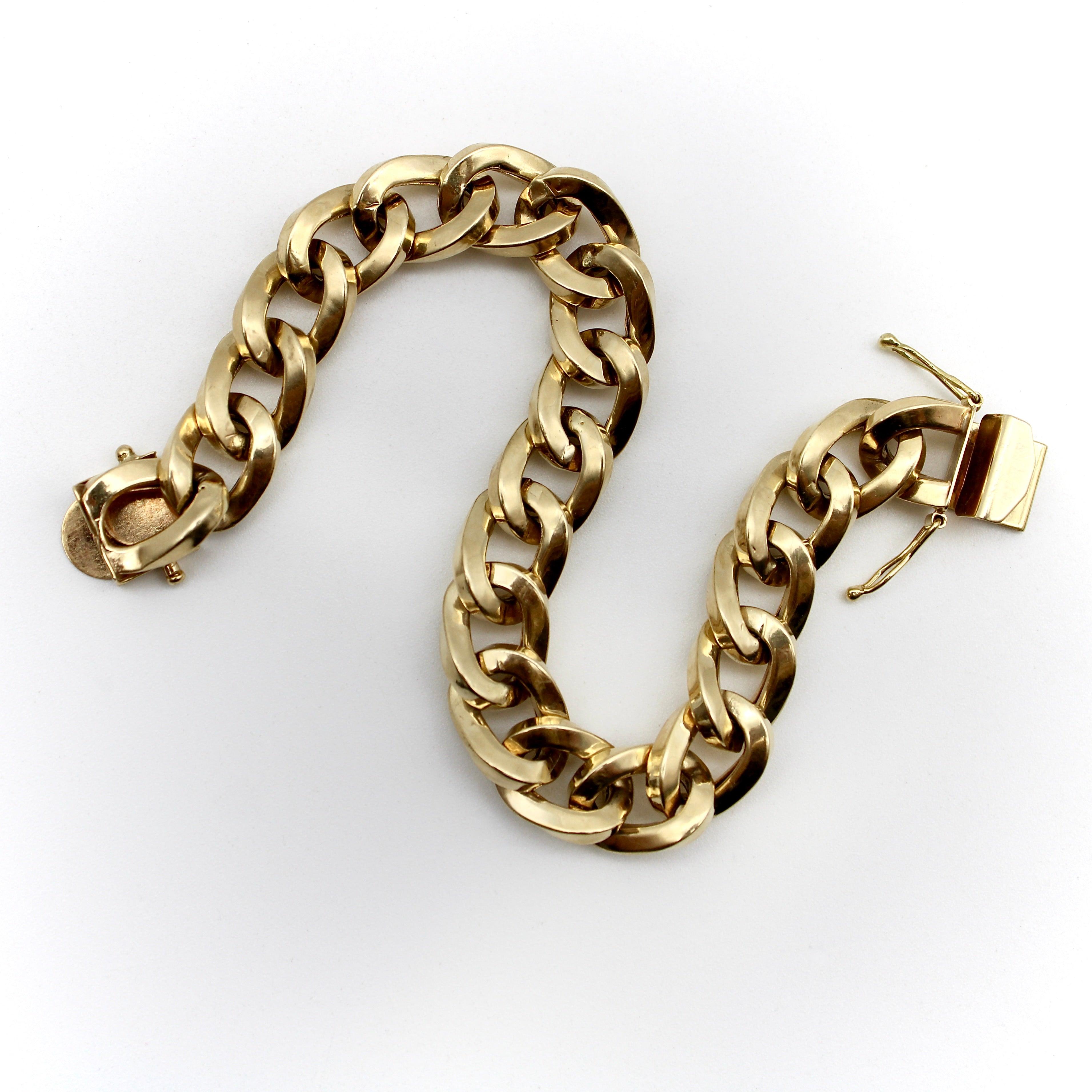 14K Gold Quadratische Curb Link Vintage Armband im Zustand „Gut“ im Angebot in Venice, CA