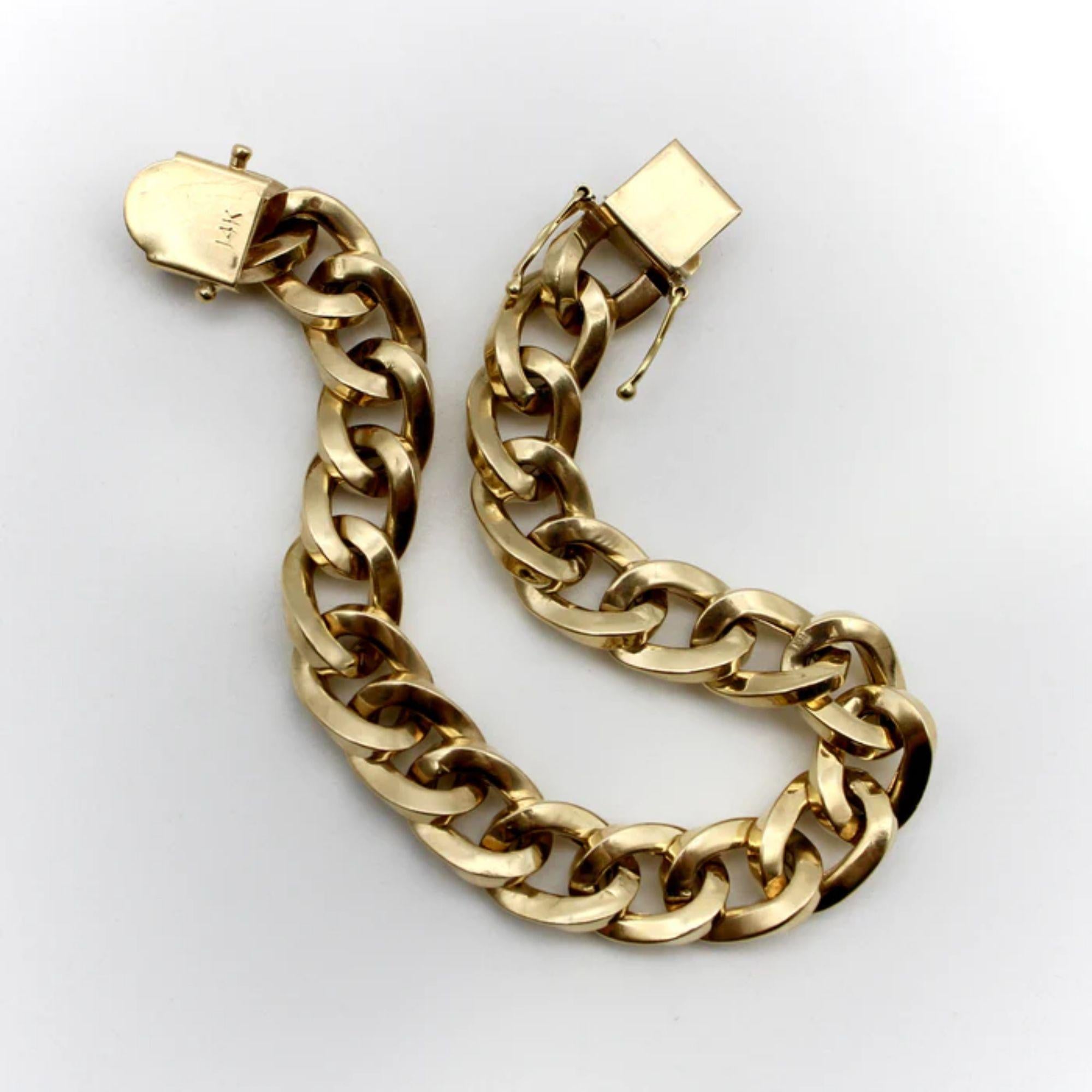 14K Gold Squared Curb Link Vintage Bracelet In Good Condition For Sale In Venice, CA