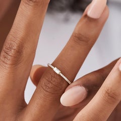 14k Gold Stackable Baguette Diamond Ring with Pave Diamond / Dainty Diamond Ring