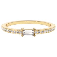 14k Gold Stapelbarer Baguette-Diamantring mit Pavé-Diamant / Dainty-Diamant