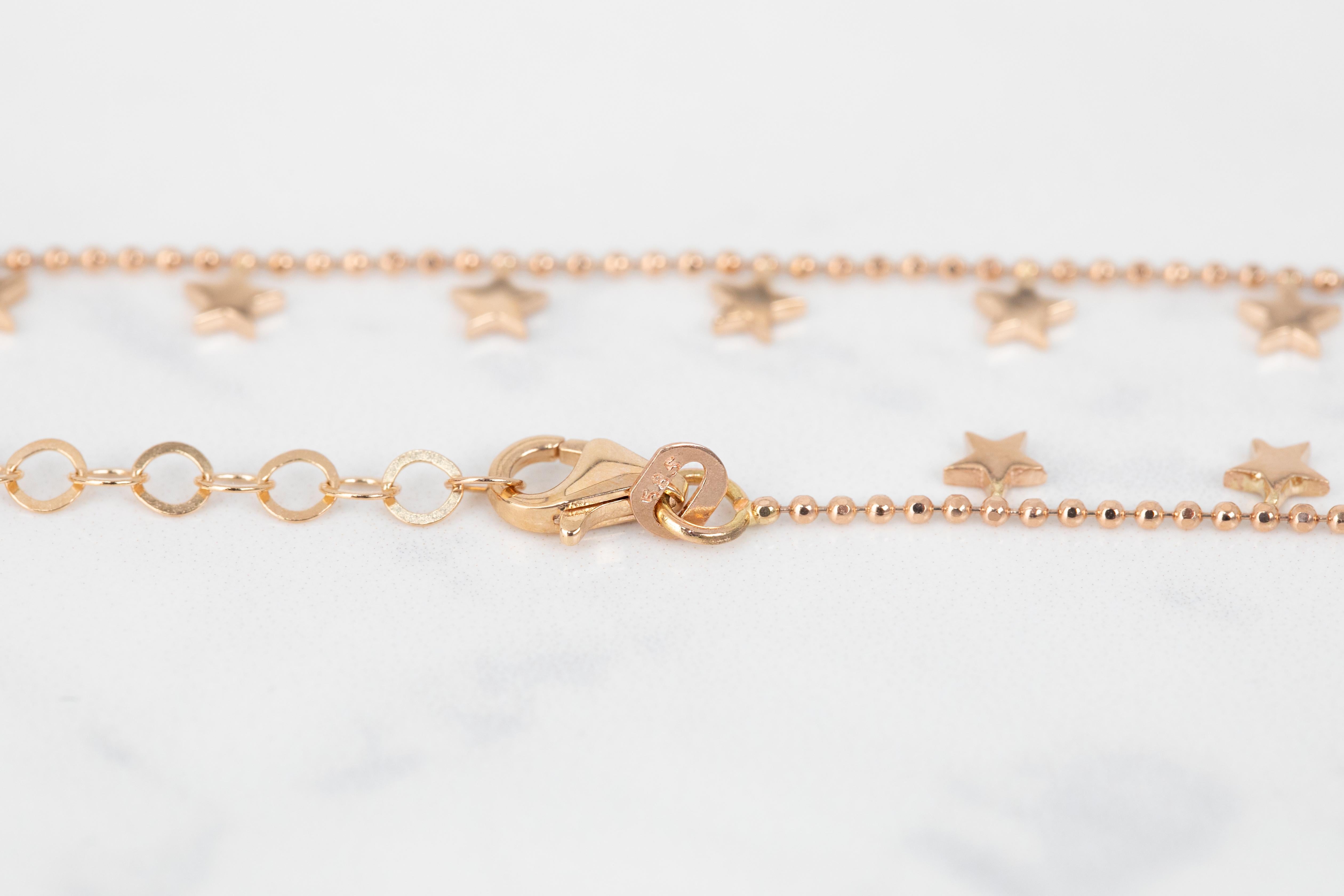 14K Gold Star Charm Perlenarmband, 585K Gold Perlenkette Stern-Armband im Angebot 5