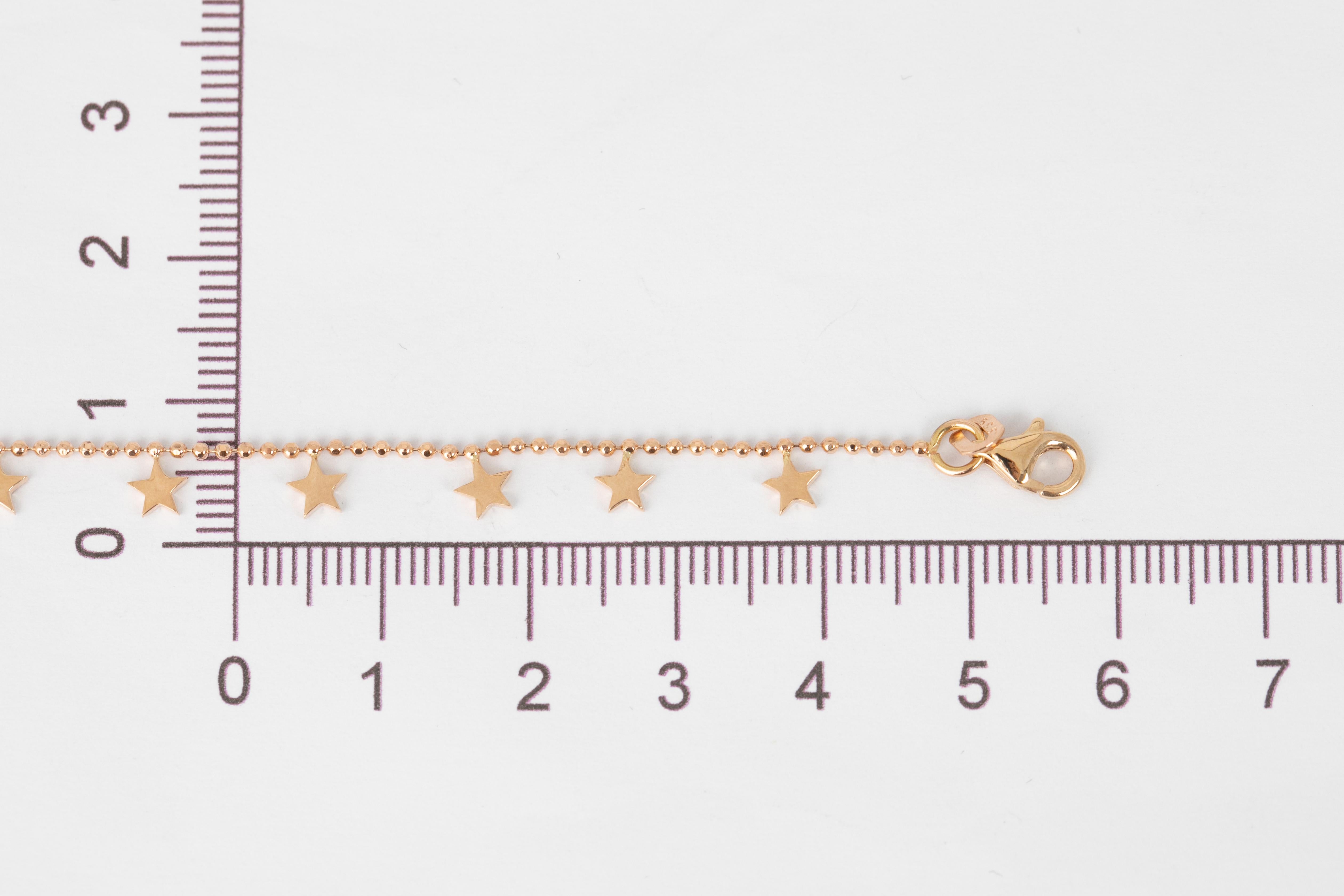 14K Gold Star Charm Beaded Bracelet, 585K Gold Beaded Chain Star Bracelet For Sale 3