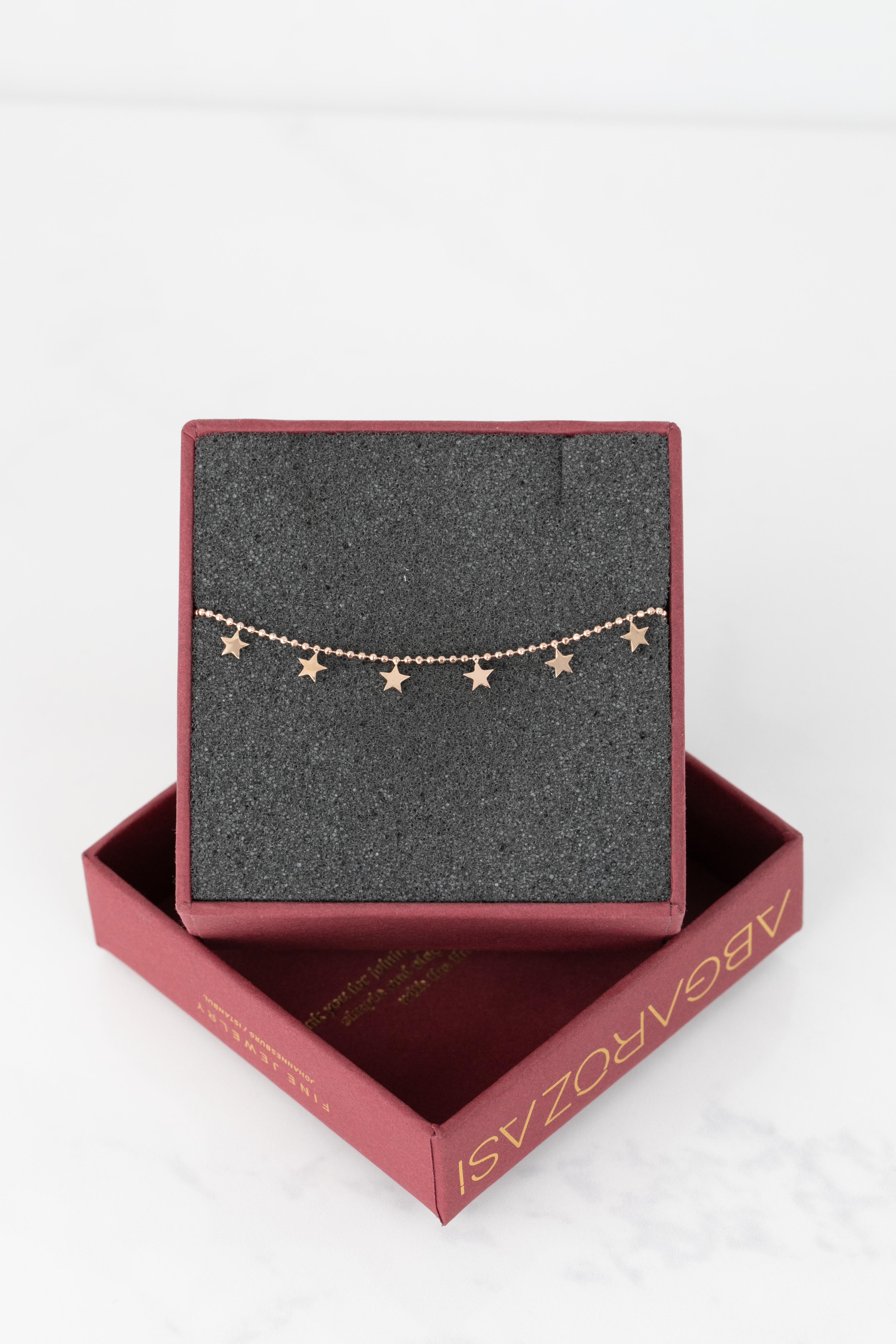 14K Gold Star Charm Perlenarmband, 585K Gold Perlenkette Stern-Armband Damen im Angebot