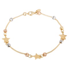14K Gold Star Charms Dainty Beaded Bracelet