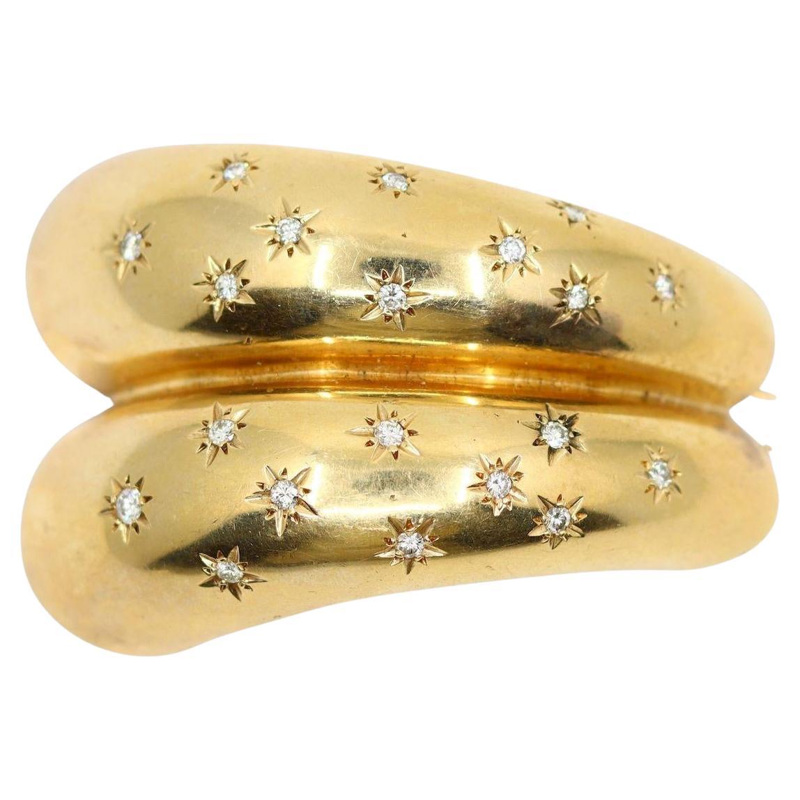 Alfiler broche de oro de 14 quilates con estrella grabada con diamantes