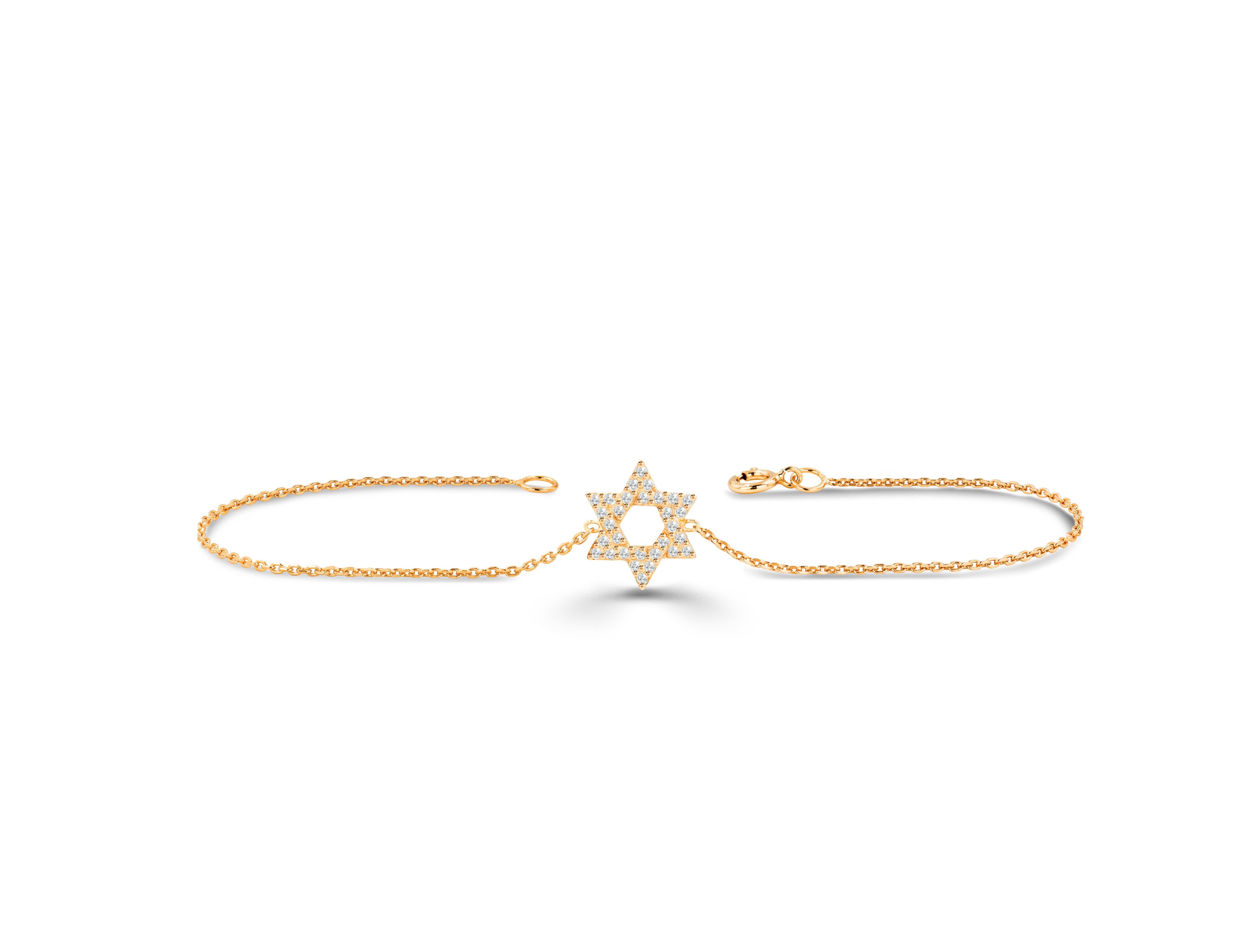Beautiful and elegant, this Star of David bracelet is made with pure gold and consists of genuine and natural diamonds. This bracelet can be personalized in the Gold color you want. The diamonds are hand selected by me to ensure quality. This