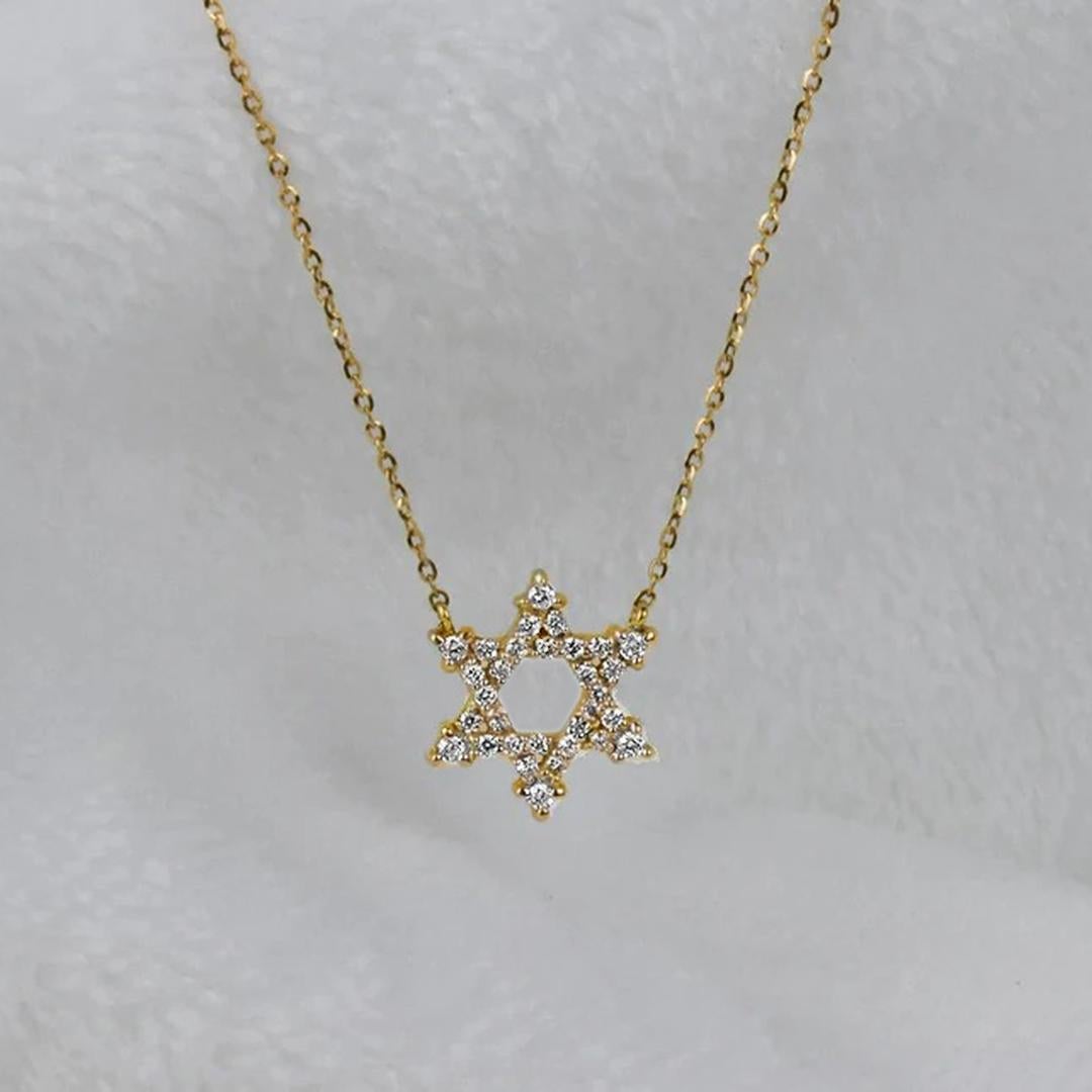 14k Gold Star of David Diamant-Halskette, religiöser Stern, Diamant, jüdisches Geschenk im Zustand „Neu“ im Angebot in Bangkok, TH