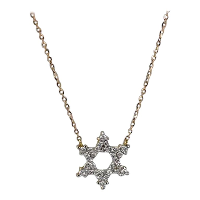 Collar de diamantes Estrella de David de oro de 14 quilates Regalo judío Estrella religiosa de diamantes