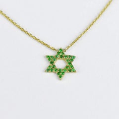 14k Gold Star of David Emerald Pendant May Birthstone Minimalist Necklace