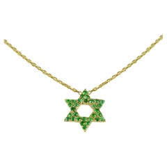 14k Gold Star of David Emerald Pendant May Birthstone Minimalist Necklace