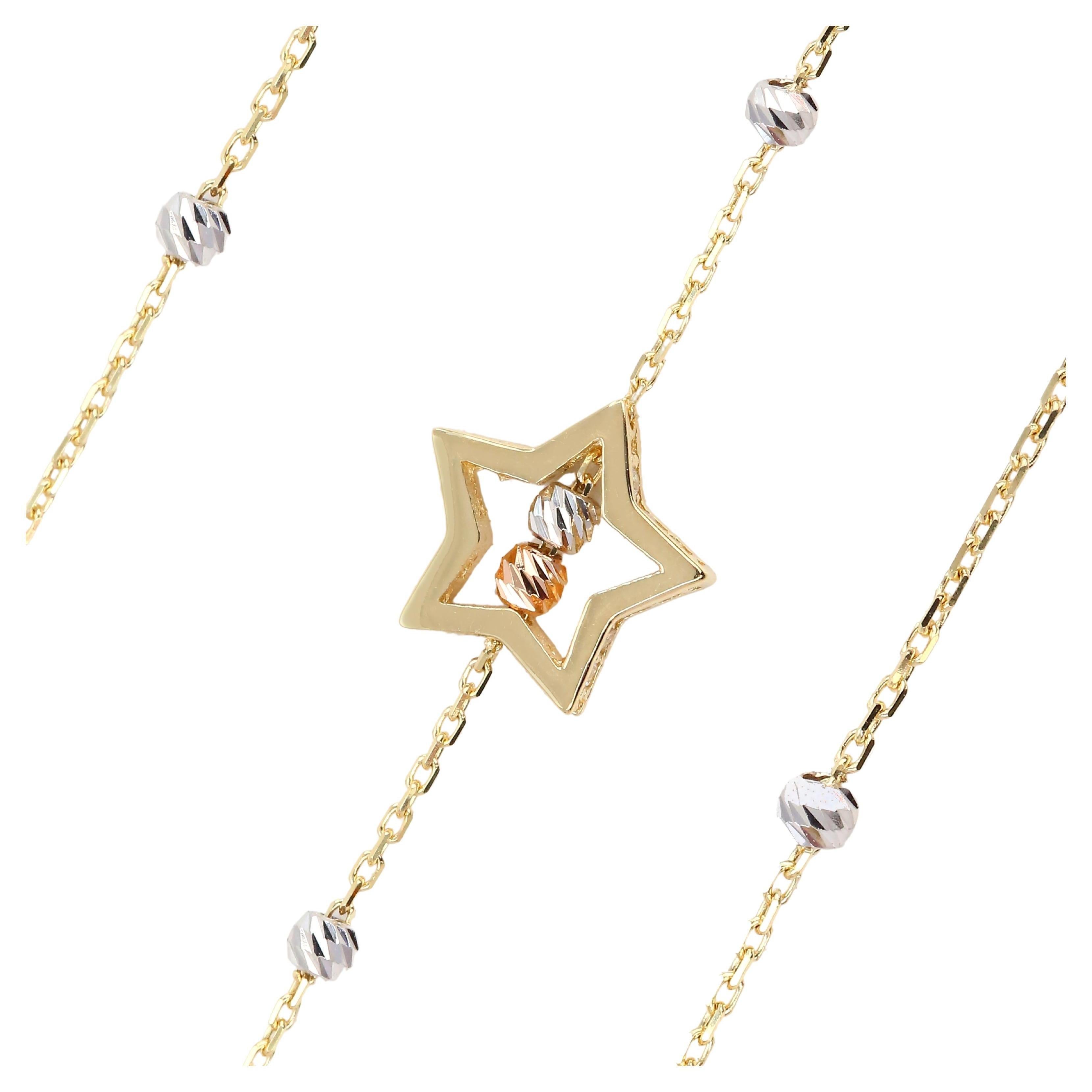 14K Gold Star Shape Dainty Bracelet For Sale