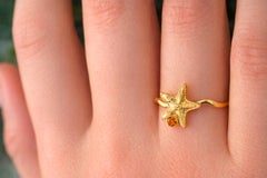 14k Gold Starfish Ring with Orange Sapphire and Diamonds