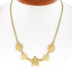 14k Gold Starfish Seashell Sandstar Textured Bismark 20" Chain Necklace Pendant