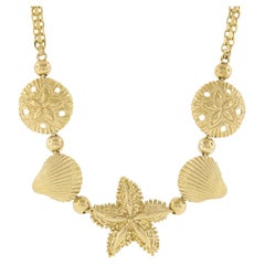 14k Gold Starfish Seashell Sandstar Textured Bismark 20" Chain Necklace Pendant