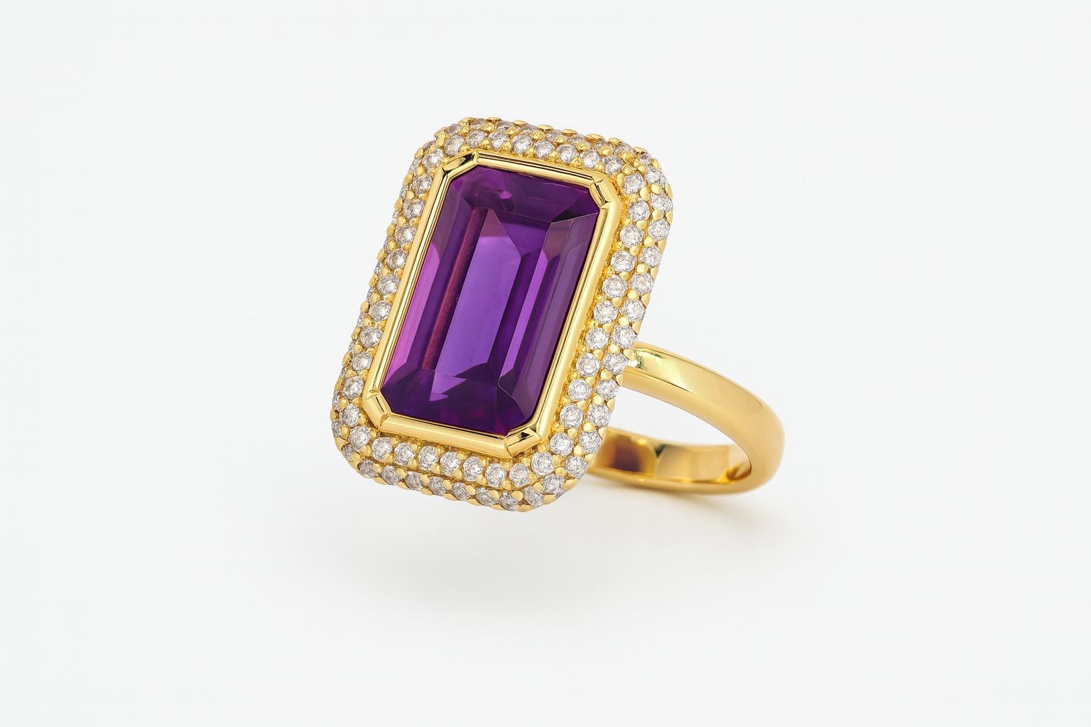 Im Angebot: 14k gold statement ring with amethyst octagon () 3