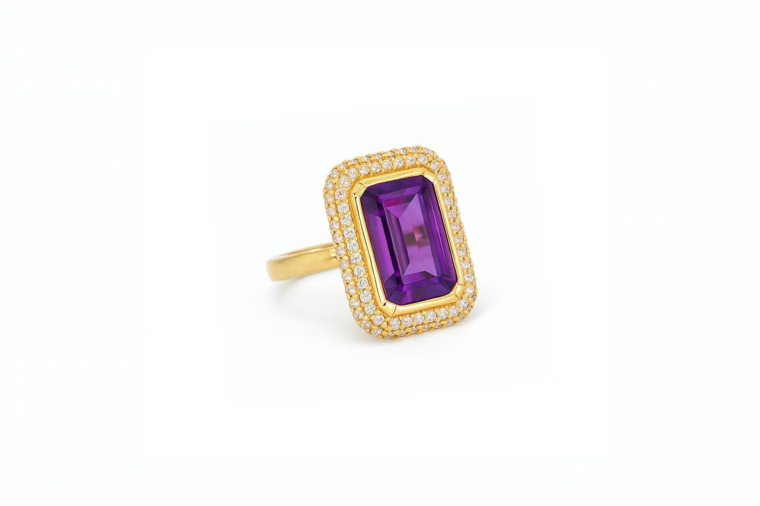 Im Angebot: 14k gold statement ring with amethyst octagon () 4
