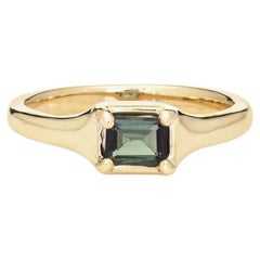 14k Gold Step Cut Green Sapphire Ring