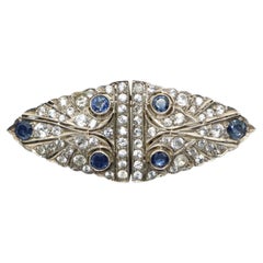 Spilla con clip in oro 14K e zaffiro bianco blu in sterlina