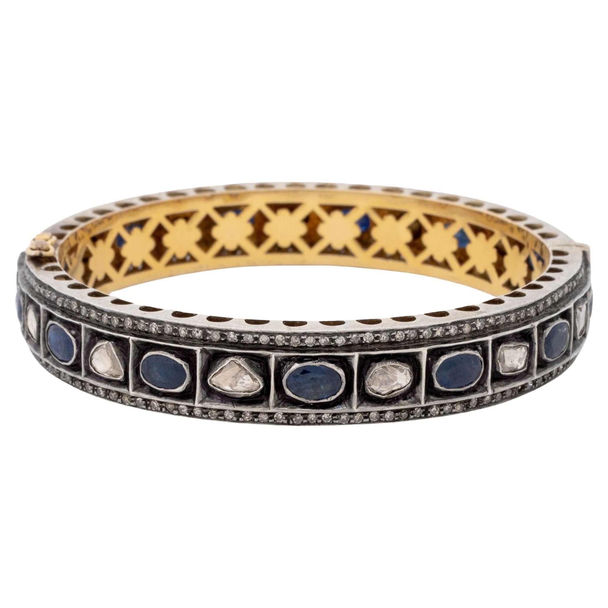 14K Gold Sterling Silver Diamond Sapphire Bangle