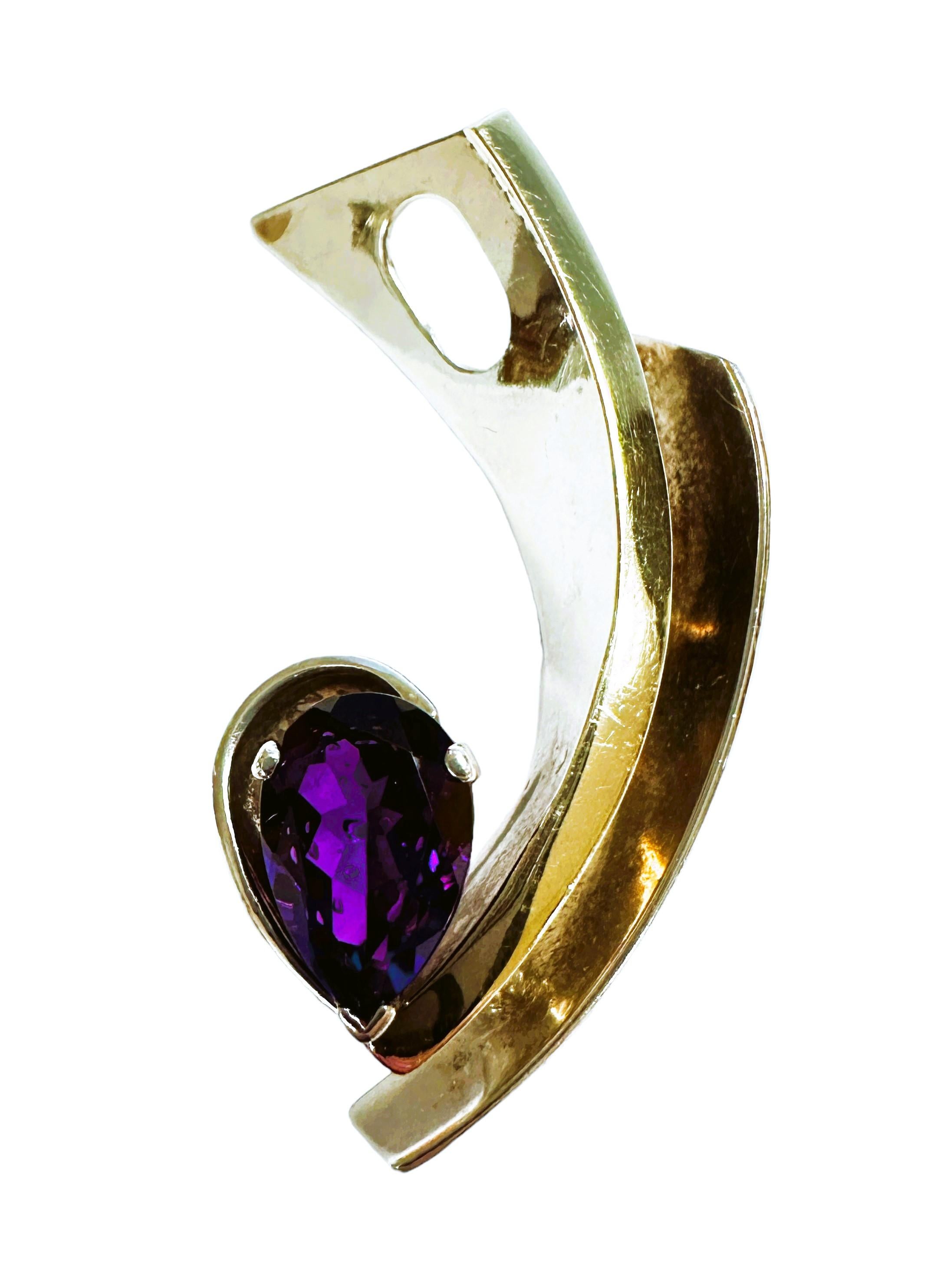 Pear Cut 14k Gold & Sterling Silver Modernist Pendant with Purple Spinel For Sale