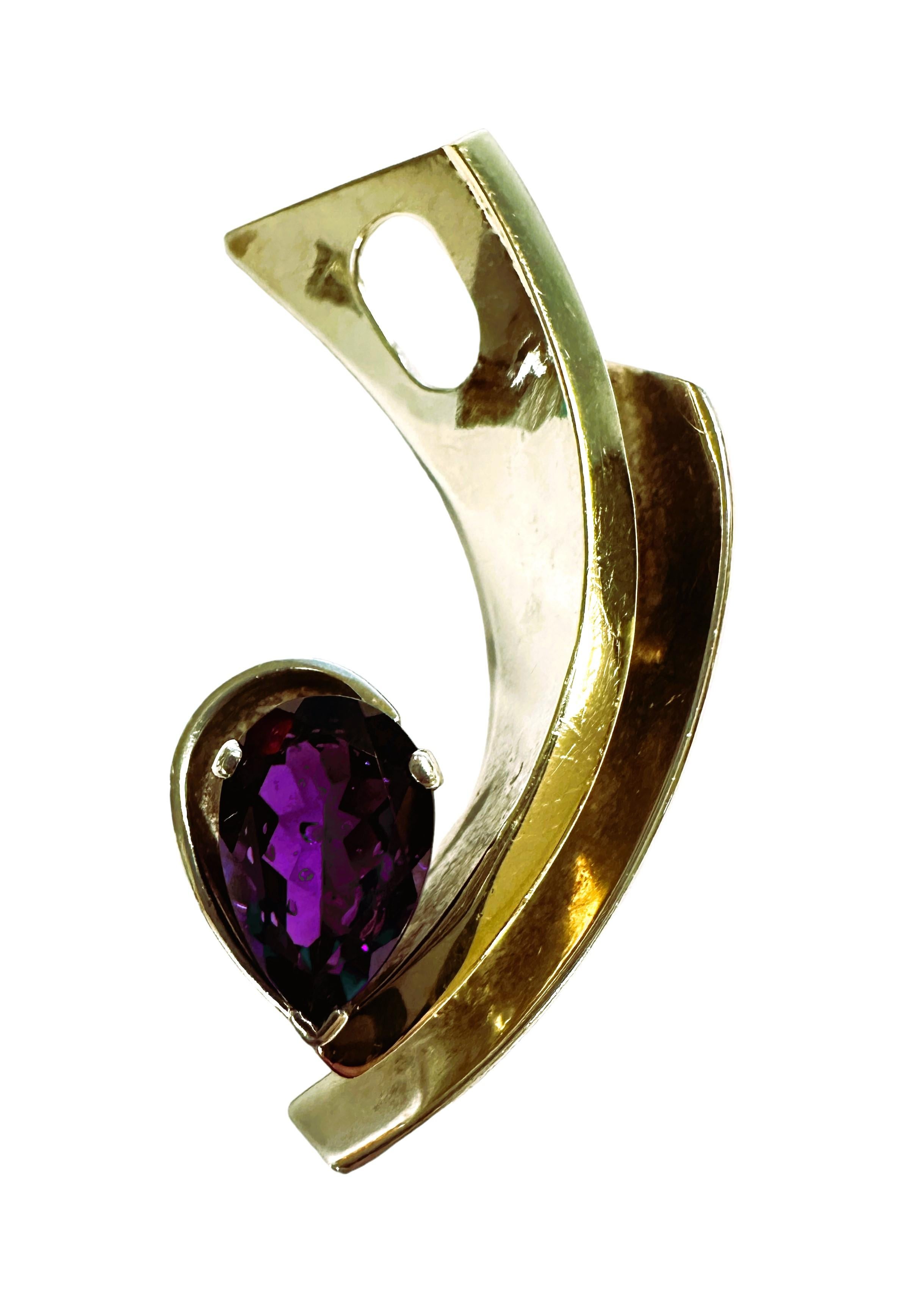 14k Gold & Sterling Silver Modernist Pendant with Purple Spinel In Excellent Condition For Sale In Eagan, MN