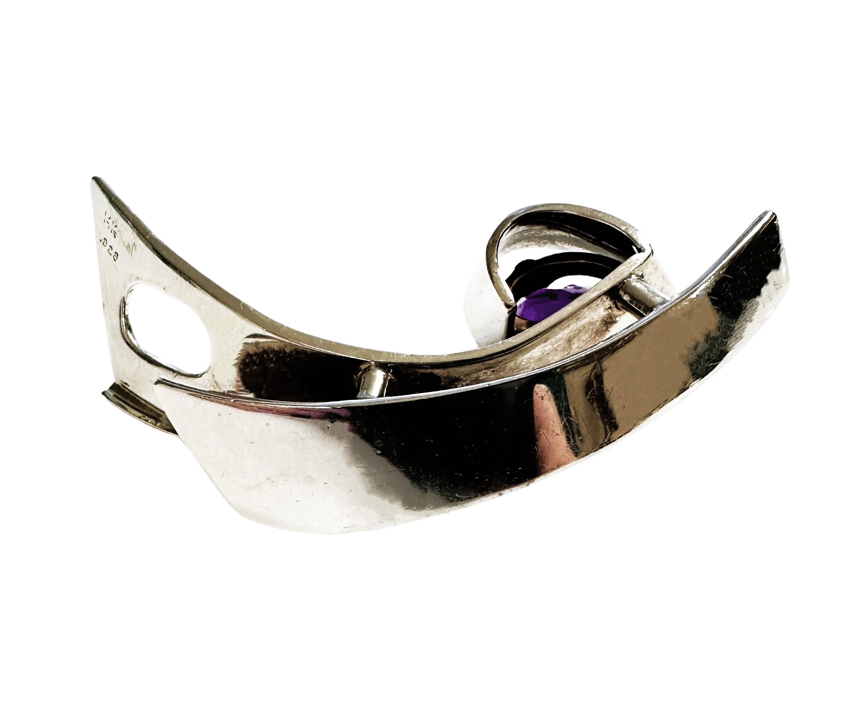 Women's 14k Gold & Sterling Silver Modernist Pendant with Purple Spinel For Sale