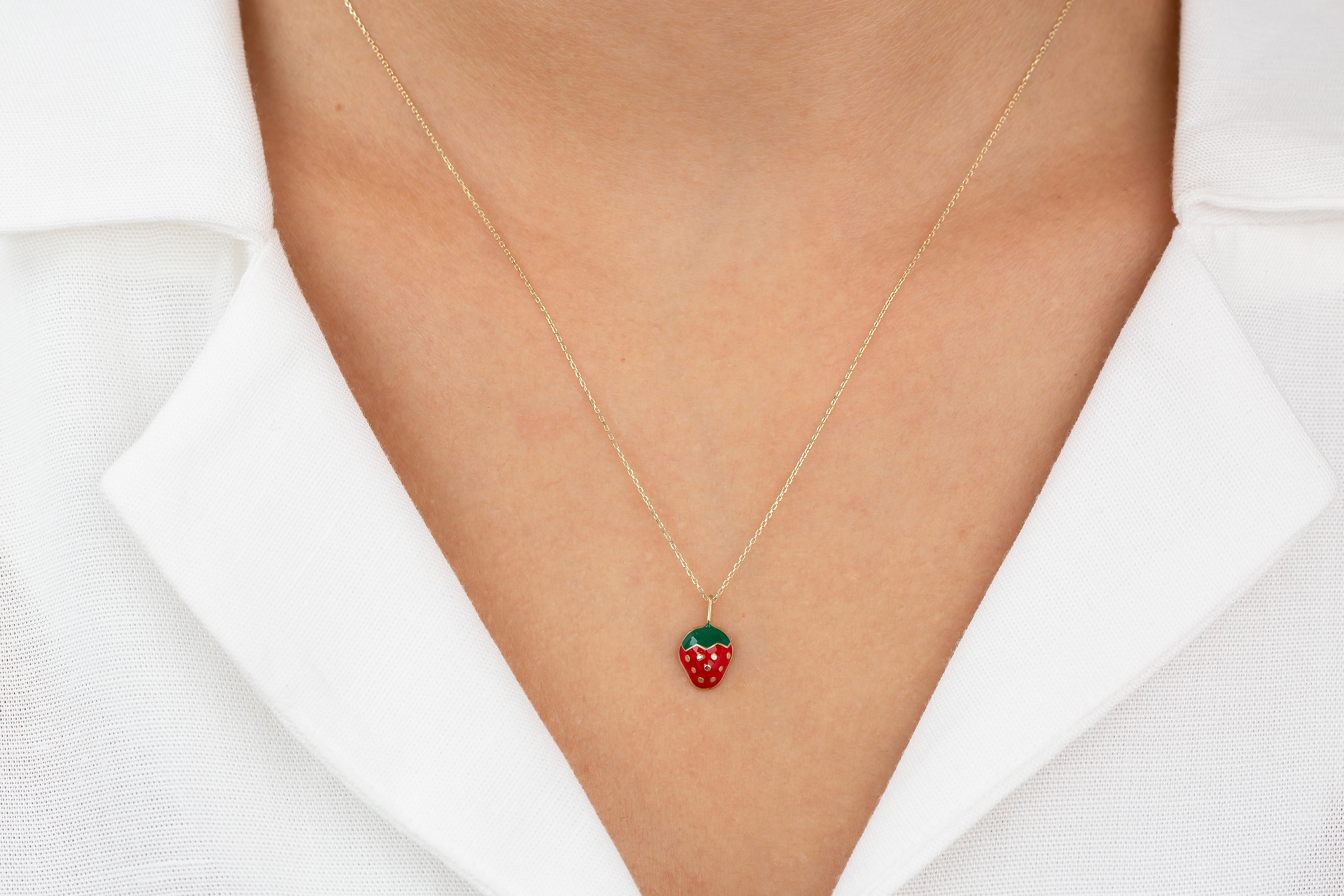 14K Gold Strawberry Necklace - Enamel Fruit Necklace

Special desing necklace with enamel. It’s a manual labour product. ‘Handmade’. Fashionable product. 

This necklace was made with quality materials and excellent handwork. I guarantee  the