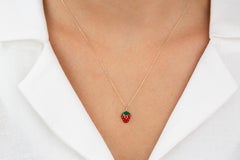 14K Gold Strawberry Necklace, Enamel Fruit Necklace