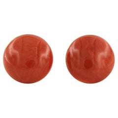 14k gold stud earrings set with Coral - 8.6 grams - 1.6 cm wide