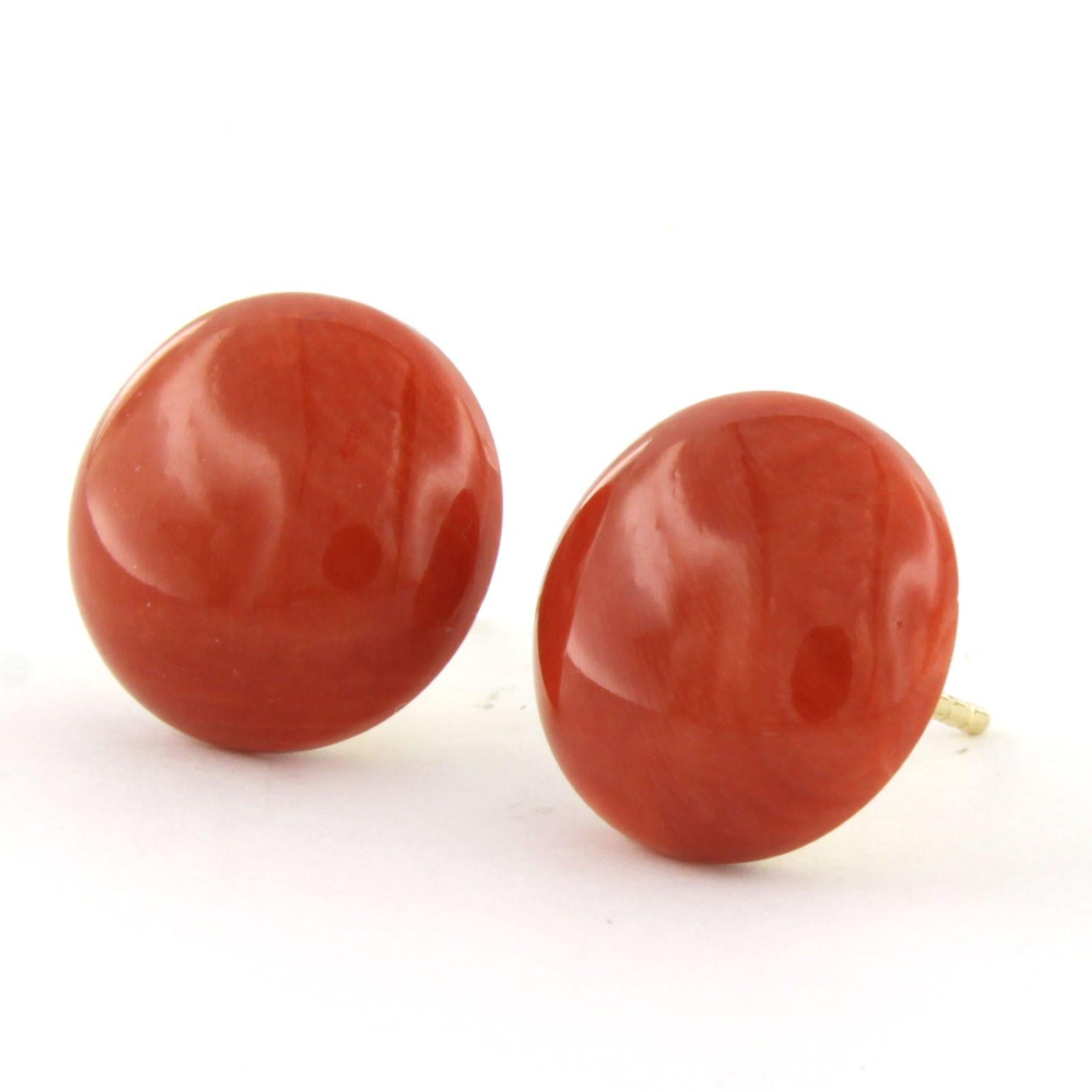 De las mujeres Pendientes de oro de 14 quilates engastados con Corallium Rubrum - 8,6 gramos -  1,6 cm de ancho en venta