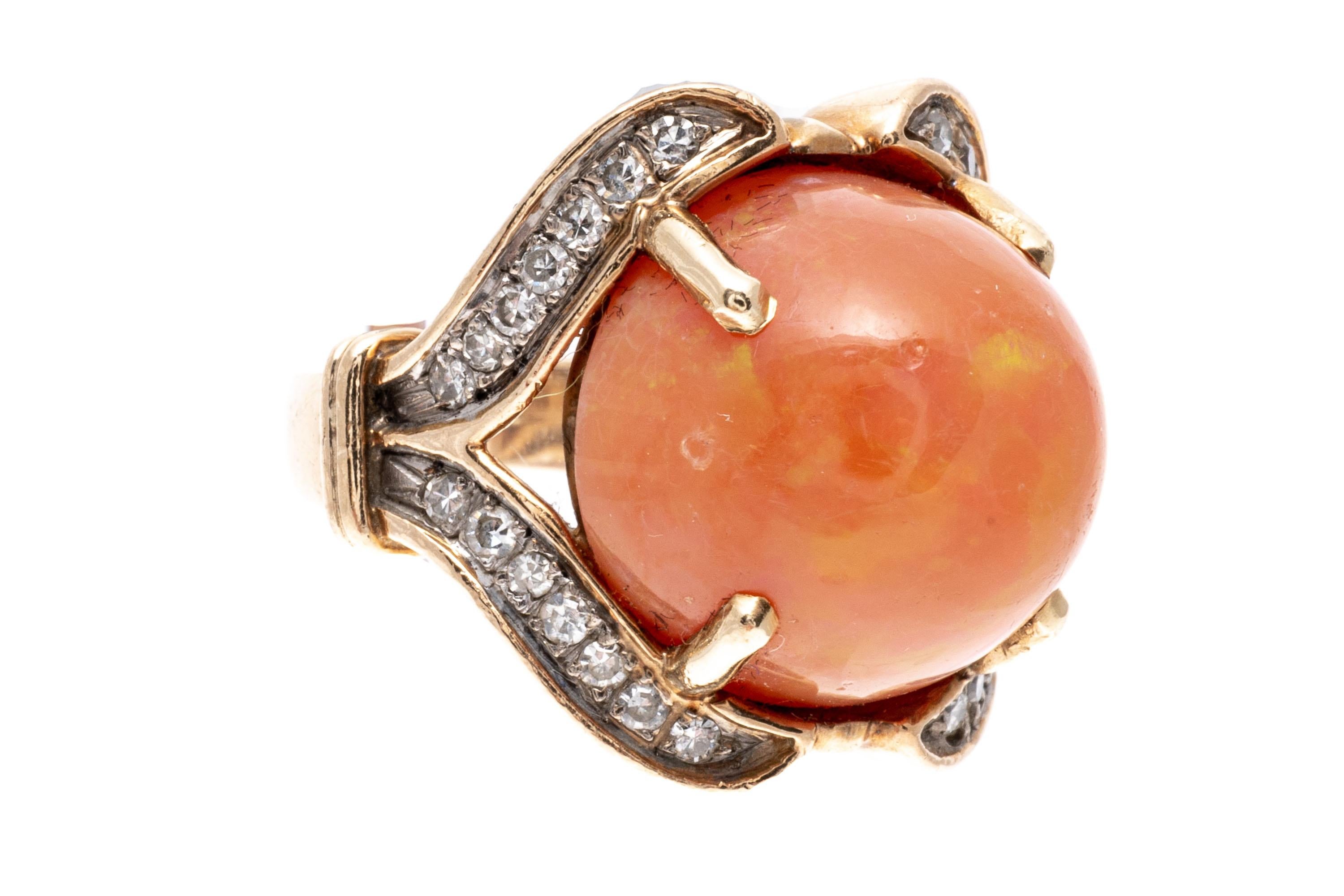 Round Cut 14k Gold Stunning Orange Fire Opal (App. 10.9 CTS) And Diamond Ring For Sale