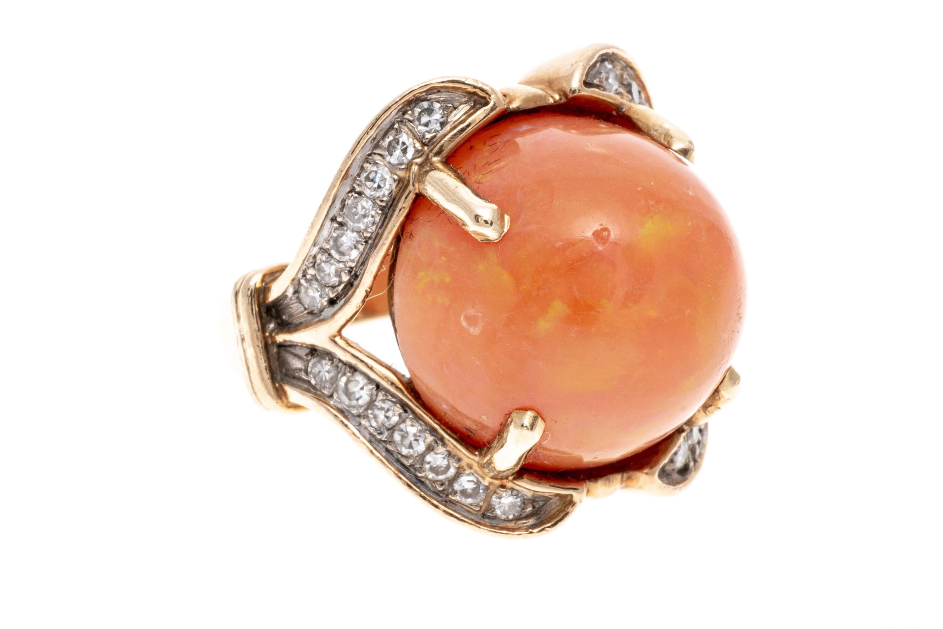 14k Gold Stunning Orange Fire Opal (App. 10.9 CTS) And Diamond Ring For Sale 2