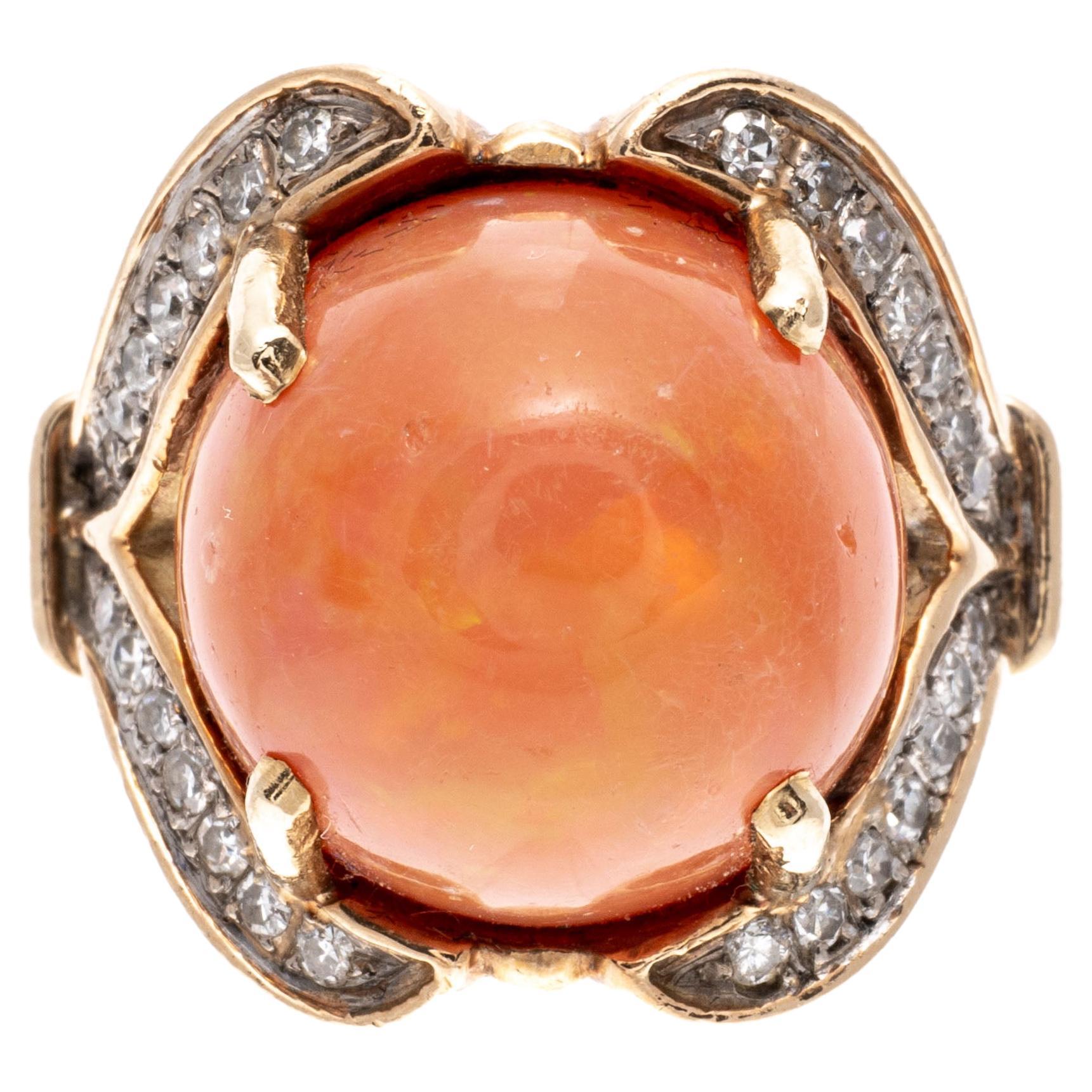 14k Gold Stunning Orange Fire Opal (App. 10.9 CTS) And Diamond Ring For Sale