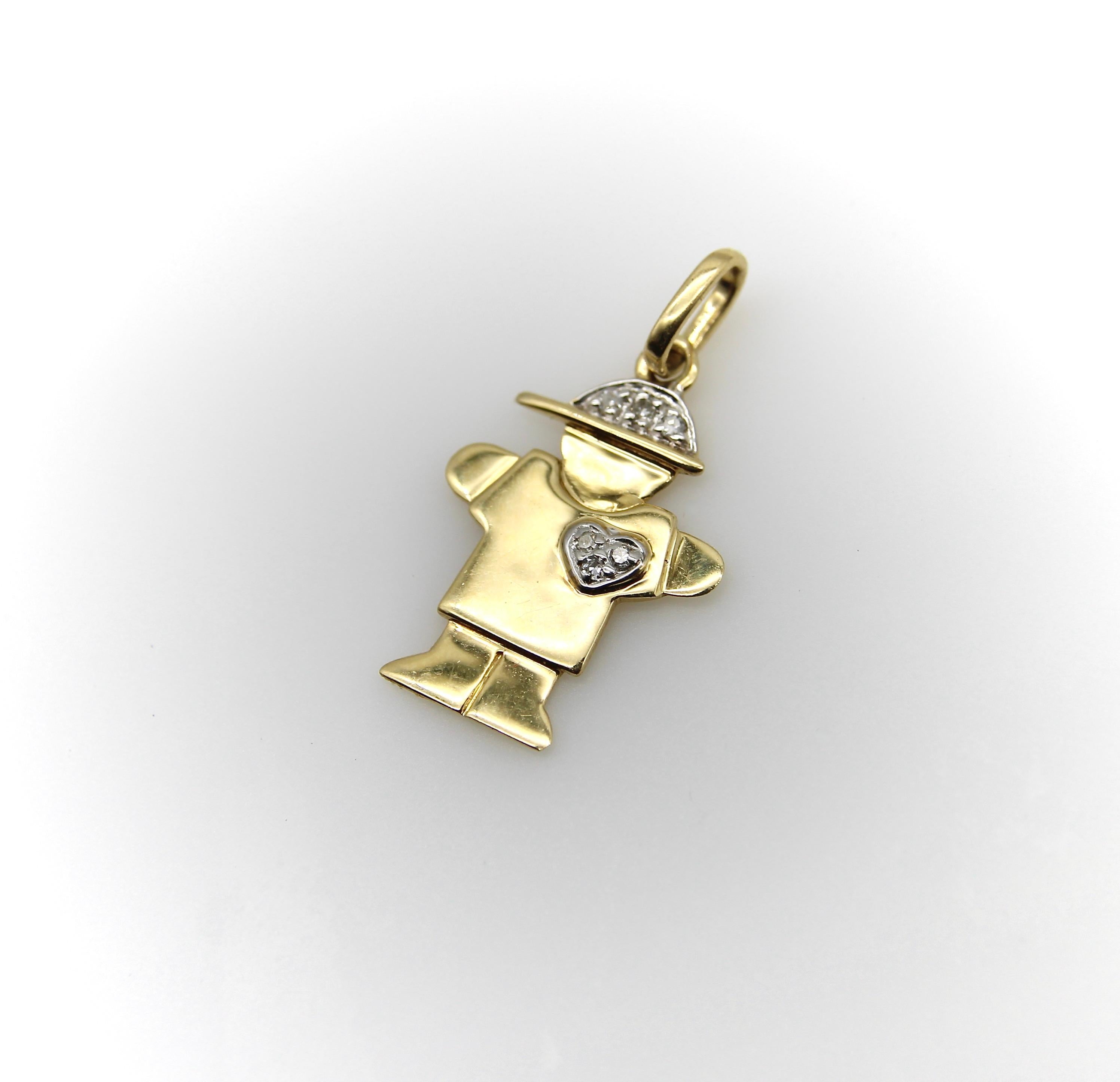 Contemporaneo Charm a forma di bambino stilizzato in oro 14k con diamanti in vendita
