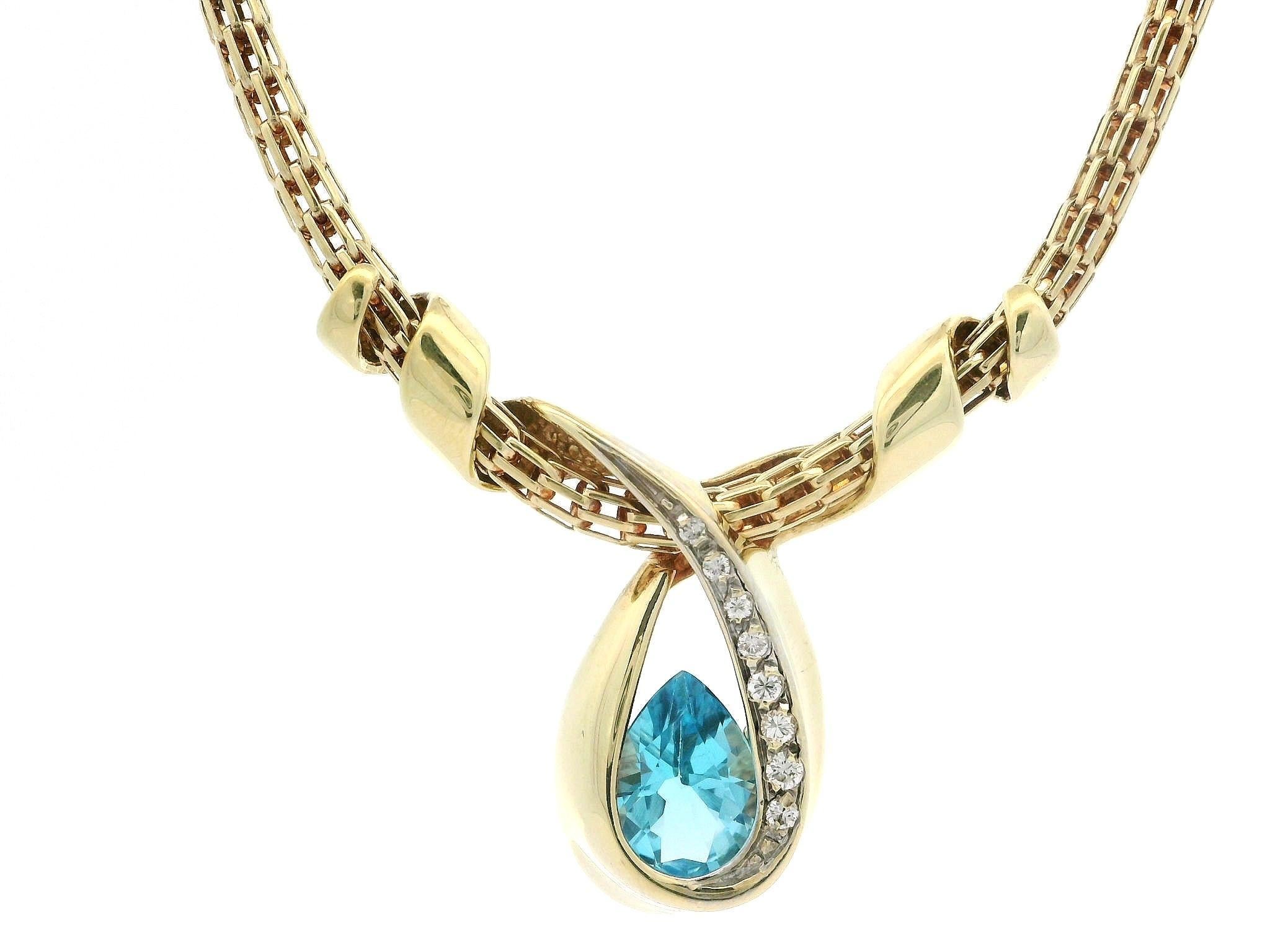 14k Gold Schweizer Blautopas Diamant Floating Ribbon Slide Anhänger Halskette Kette im Zustand „Hervorragend“ im Angebot in Montclair, NJ