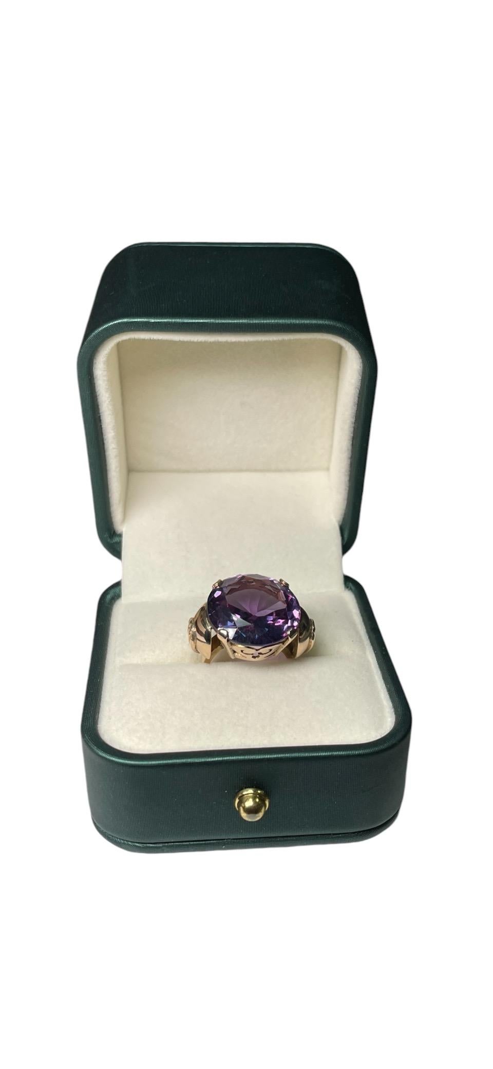 14K Gold Lab Created Alexandrite Cocktail Ring For Sale 3