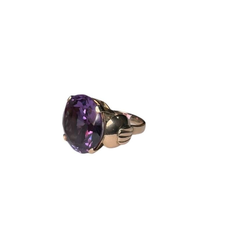 14K Gold Lab Created Alexandrite Cocktail Ring For Sale 4