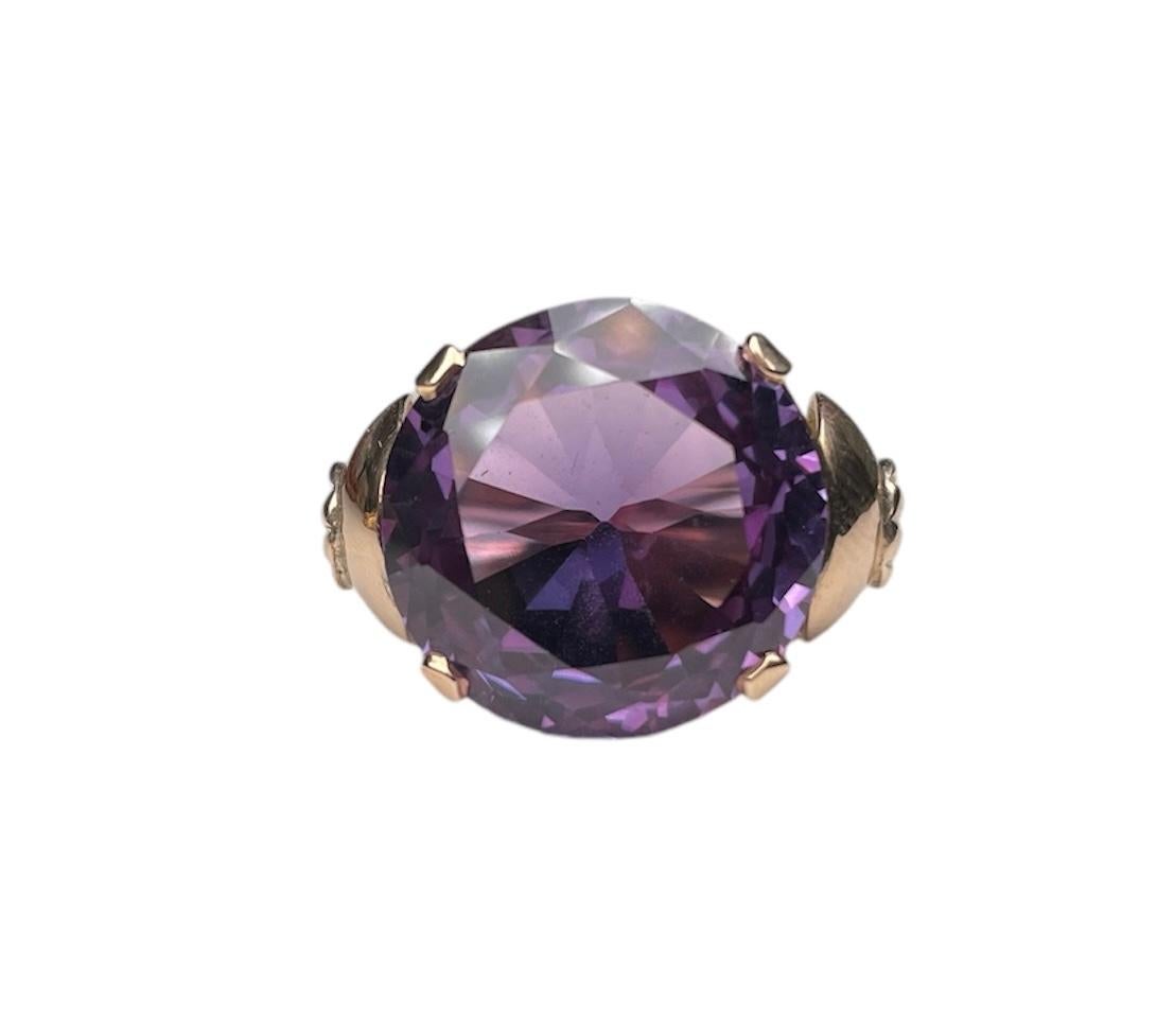 14K Gold Lab Created Alexandrite Cocktail Ring For Sale 5